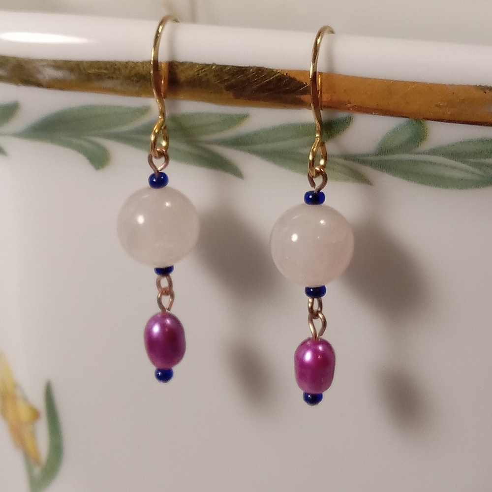 SOLD! Rose Quartz Pink Freshwater Pearl earrings